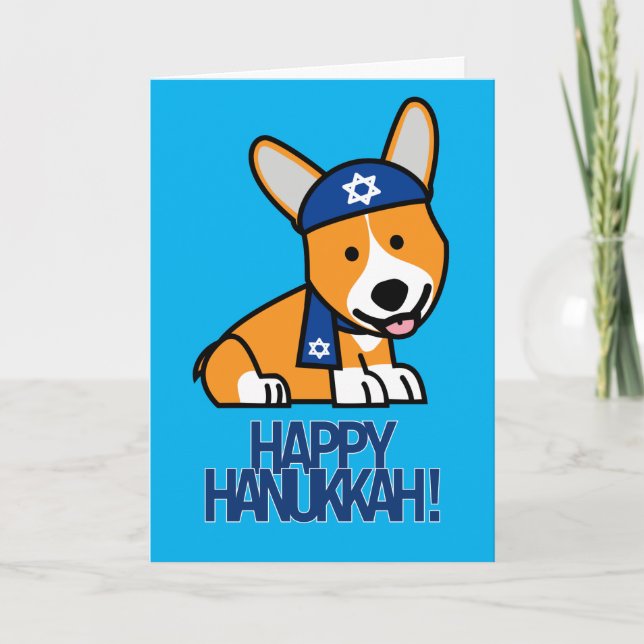 Cartão De Festividades Feliz Hanukkah judeu Corgi Corgis Cachorro (Frente)