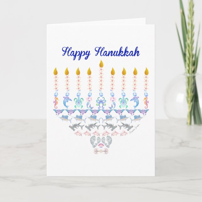 Cartão De Festividades Feliz Hanukkah Marine Menorah (Frente)
