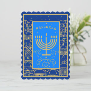 Cartão De Festividades Feliz Hanukkah Menorá de Ouro Feriado Judaico