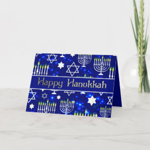 Cartão De Festividades Feliz Hanukkah Menorah Blue & Silver