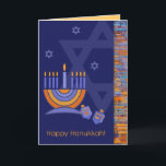 Cartão De Festividades Feliz Hanukkah. Menorah com Dreidels<br><div class="desc">Feliz Hanukkah. Cartões de saudação personalizáveis de design Menorah e Dreidels. Cartões e presentes disponíveis na Categoria Feriados Judeus / Hanukkah da nossa loja.</div>