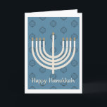 Cartão De Festividades Feliz Hanukkah Menorah/Estrela do padrão David 2<br><div class="desc">Uma estrela azul e preta do padrão David   lotus com uma menorah dourada clara com luzes de ouro.</div>