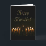 Cartão De Festividades Feliz Hanukkah Menorah Luzes Velas<br><div class="desc">Feliz Lâmpada de Chanucá Menorah Candelabrum com Nove Ramificações Litas Velas Judaicas Festival de Celebração das Luzes,  Texto,  Com Amor A Família Kaplan,  você pode mudar o nome</div>