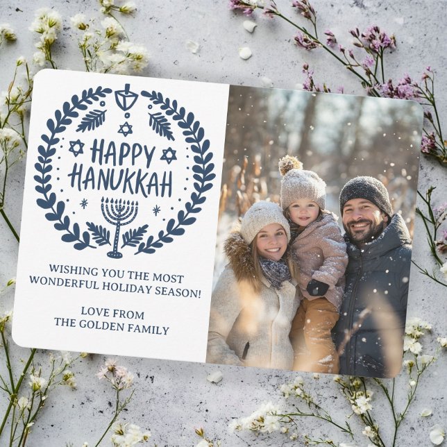 Cartão De Festividades Feliz Hanukkah Menorah Mão Desenhada FOTO PERSONAL (Happy Hanukkah Menorah Hand Drawn CUSTOM PHOTO Holiday Card
)