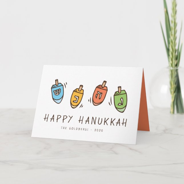 Cartão De Festividades Feliz Hanukkah Modern Dreidel (Frente)