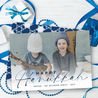 Cartão De Festividades Feliz Hanukkah Modern Manuscrito Manual Fotografia