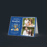 Cartão De Festividades Feliz Hanukkah Peace Love Latkes Blue 2 Photo<br><div class="desc">Envie seus desejos com este Cartão de Feriado de Fotografia que contém um Script Hanukkah e Símbolos de Feriados Judeus de Aquarela para realçar sua mensagem de saudação.</div>
