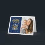 Cartão De Festividades Feliz Hanukkah Peace Love Latkes Foto<br><div class="desc">Envie seus desejos com este Cartão com fotos de Feriado que apresenta um incrível script e símbolo de Hanukkah feliz para realçar sua mensagem de saudação.</div>