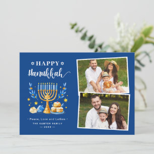Cartão De Festividades Feliz Hanukkah Peace Love Lights Stars 2 Foto