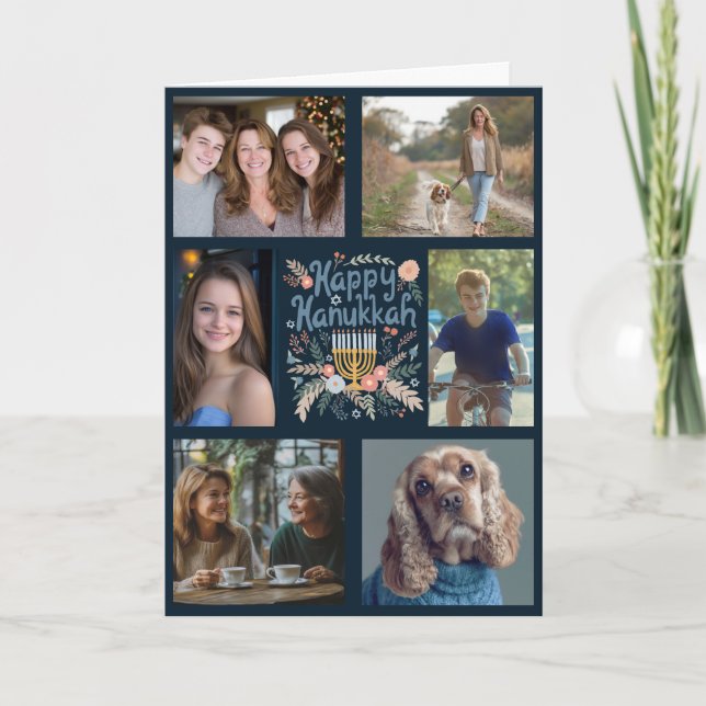 CARTÃO DE FESTIVIDADES FELIZ HANUKKAH PERSONALIZADA 6 FOTO DOBRADA (Frente)