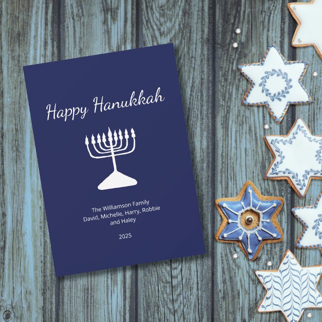 Cartão De Festividades Feliz Hanukkah Simple Menorah Blue (Criador carregado)
