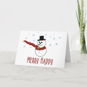 Cartão De Festividades Feliz Happy Snowman com Red Scarf