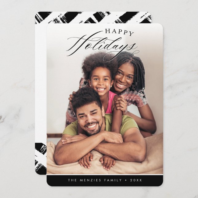Cartão De Festividades FELIZ HOLIDAYS FOTO negro de caligrafia moderna (Frente/Verso)