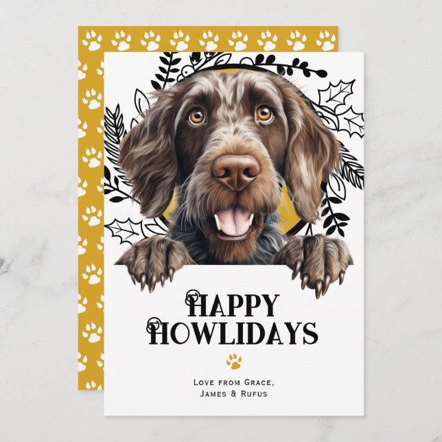 Cartão De Festividades Feliz Howlidays alemão Wirehaired Pointer Dog (Frente/Verso)