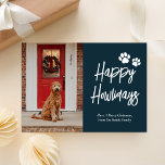 Cartão De Festividades Feliz Howlidays Azul Caligrafia Foto Pet<br><div class="desc">Feliz Natal Azul,  Dourado Cartão Feriado de Pet Foto para Caligrafia. Envie cartões de natal personalizáveis e personalizados a amigos,  colegas e familiares em cartões de estilo simples,  chic,  elegantes e modernos de design fotofestivo,  minimalista natural! Abaixo,  a caligrafia apresenta sua mensagem de saudação personalizada na tipografia moderna.</div>