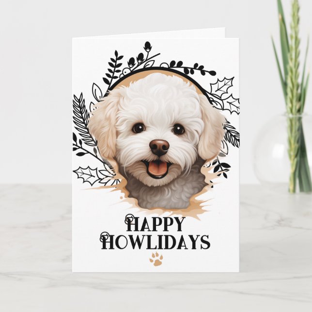 Cartão De Festividades Feliz Howlidays Bichon Frise (Frente)