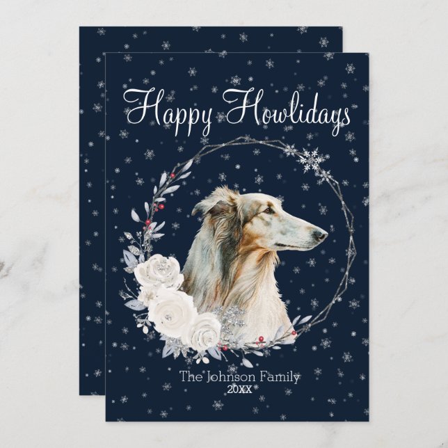 Cartão De Festividades Feliz Howlidays Cachorro Borzoi (Frente/Verso)
