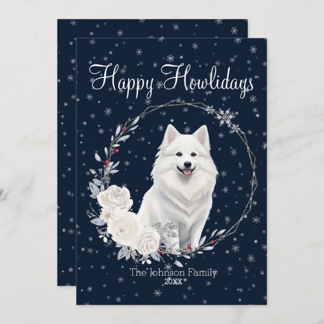 Cartão De Festividades Feliz Howlidays Cachorro Esquimó Americano (Frente/Verso)