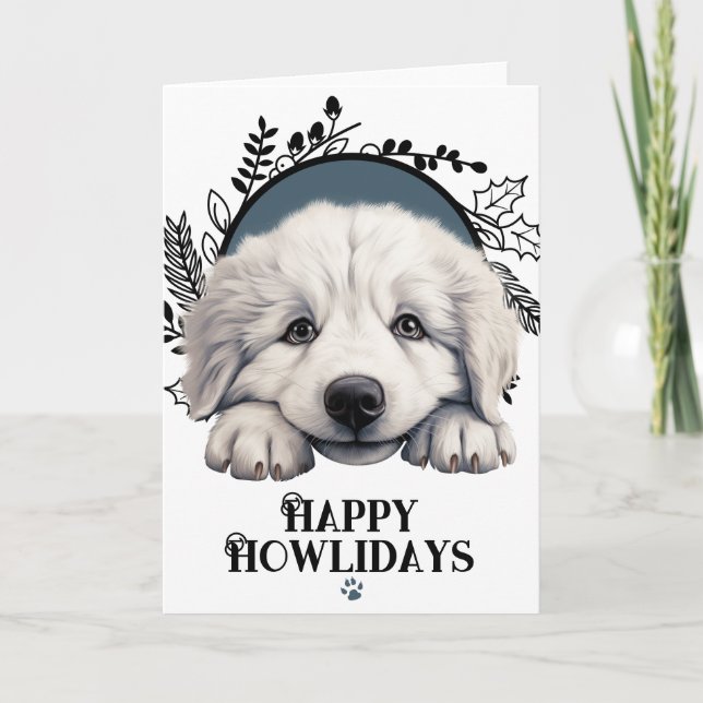 Cartão De Festividades Feliz Howlidays cão grande pirinés (Frente)