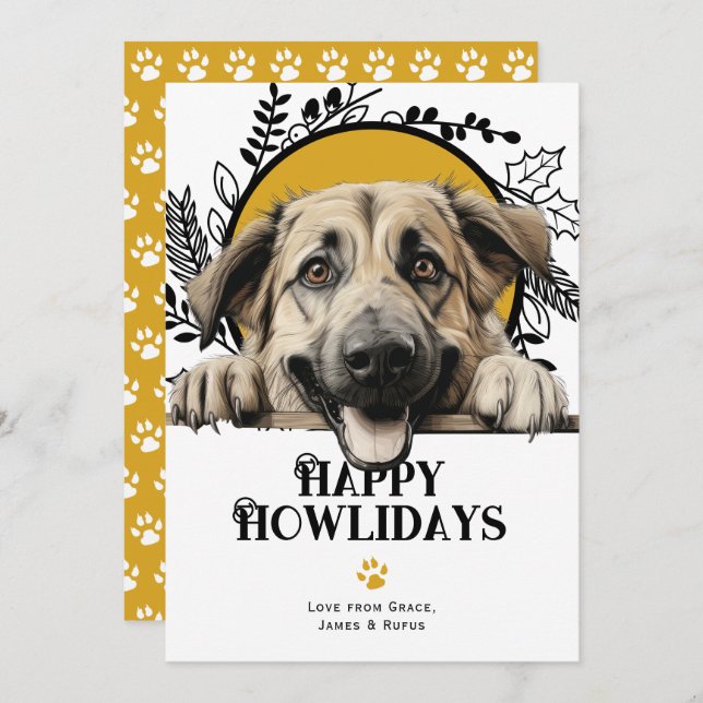 Cartão De Festividades Feliz Howlidays Cão-Pastor Anatólico (Frente/Verso)
