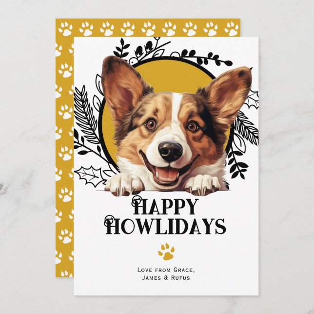 Cartão De Festividades Feliz Howlidays Cardigan Welsh Corgi (Frente/Verso)