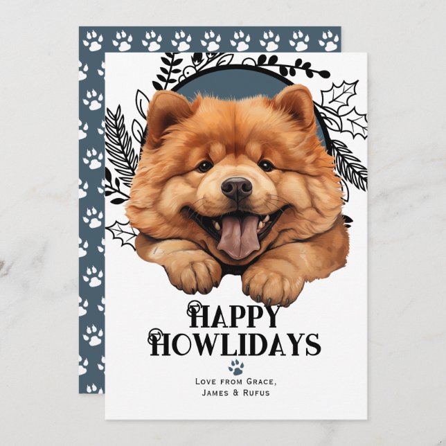 Cartão De Festividades Feliz Howlidays Chow Chow Dog (Frente/Verso)