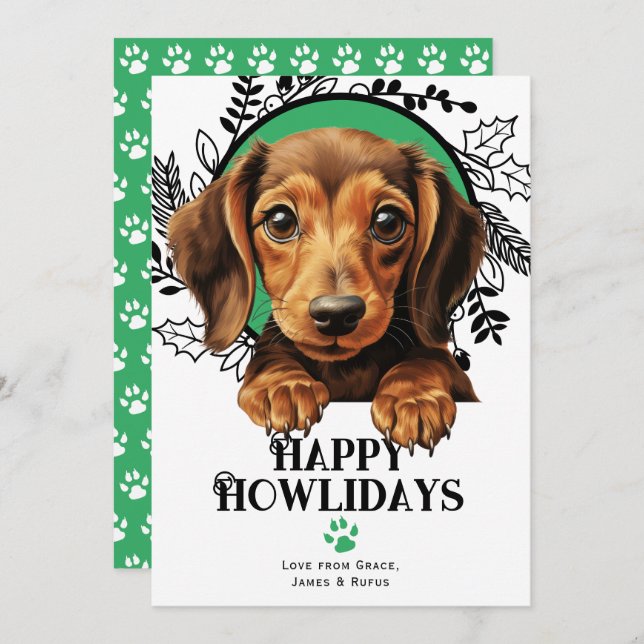 Cartão De Festividades Feliz Howlidays Dachshund Weiner Natal (Frente/Verso)