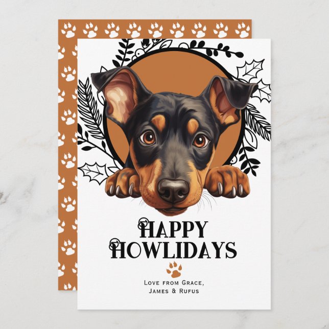 Cartão De Festividades Feliz Howlidays Doberman Pinscher Dog Natal (Frente/Verso)