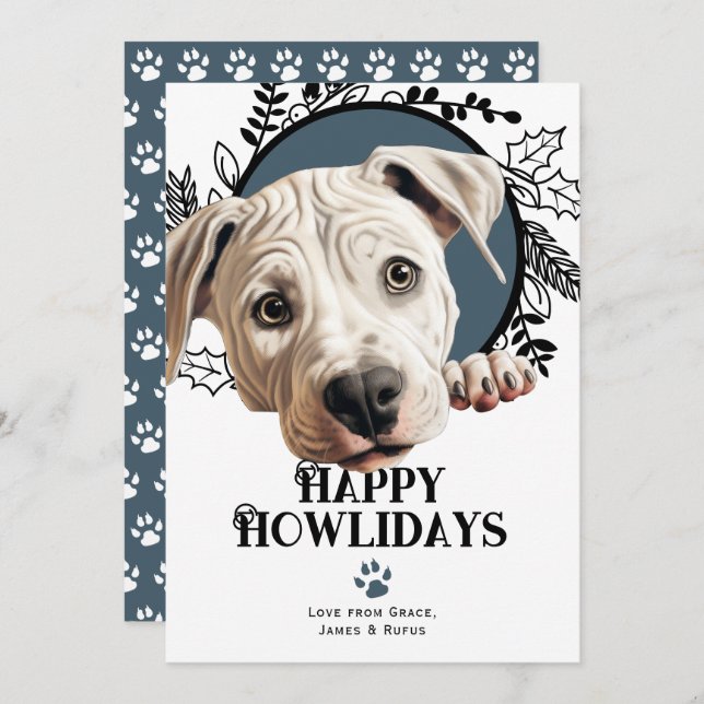Cartão De Festividades Feliz Howlidays Dogo Argentino Dog Natal (Frente/Verso)