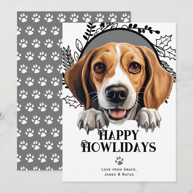 Cartão De Festividades Feliz Howlidays, Foxhound Dog Natal Americano (Frente/Verso)