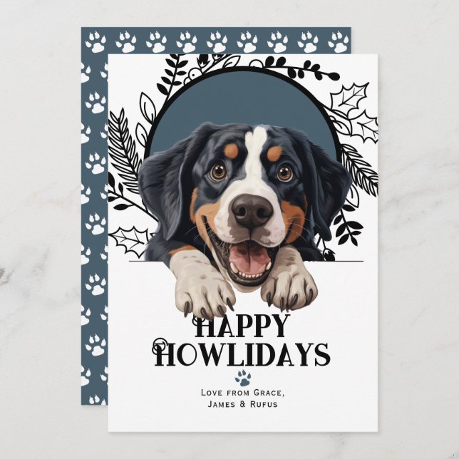 Cartão De Festividades Feliz Howlidays Grande Cão-de-Montanha Suíço (Frente/Verso)