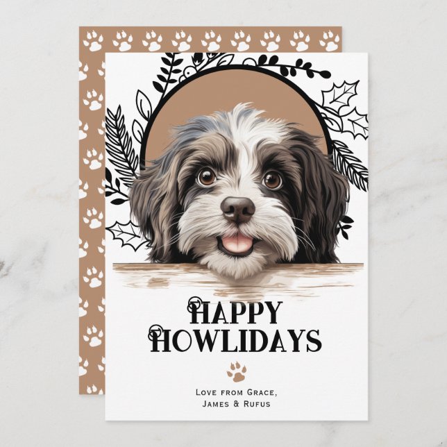 Cartão De Festividades Feliz Howlidays Havanese Dog Natal (Frente/Verso)