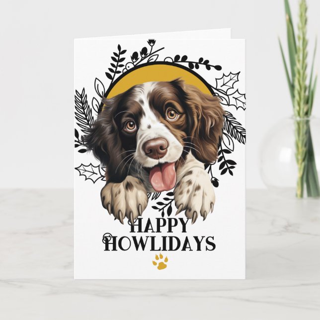 Cartão De Festividades Feliz Howlidays Inglês Springer Spaniel Natal (Frente)