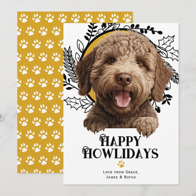 Cartão De Festividades Feliz Howlidays Lagotto Romagnolo Dog (Frente/Verso)