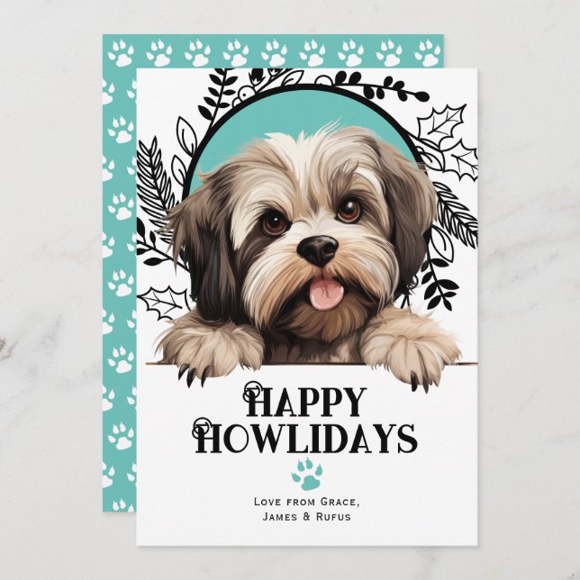 Cartão De Festividades Feliz Howlidays Lhasa Apso Natal (Frente/Verso)