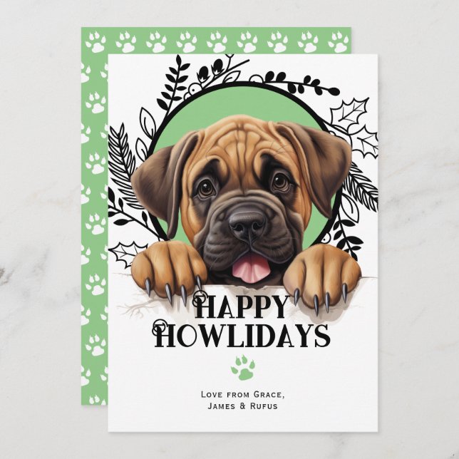Cartão De Festividades Feliz Howlidays Mastiff Dog Natal (Frente/Verso)