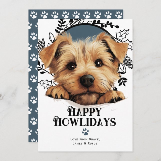 Cartão De Festividades Feliz Howlidays Norfolk Terrier Dog (Frente/Verso)