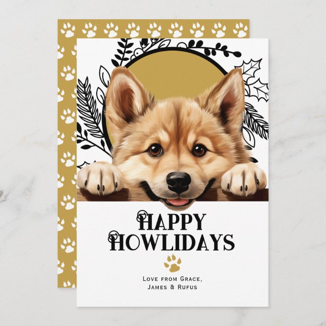 Cartão De Festividades Feliz Howlidays Norueguês Buhund Dog (Frente/Verso)