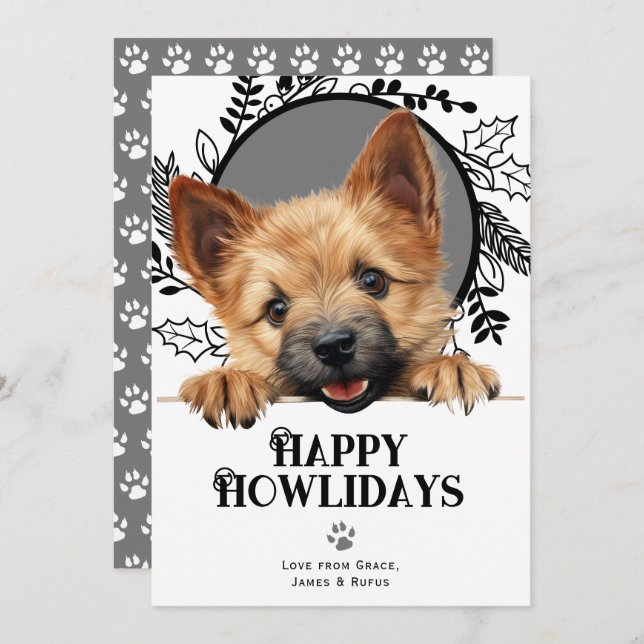 Cartão De Festividades Feliz Howlidays Norwich Terrier Dog Natal (Frente/Verso)