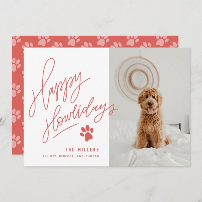 Cartão De Festividades Feliz Howlidays Paw Pet Dog Foto de Natal (Frente/Verso)