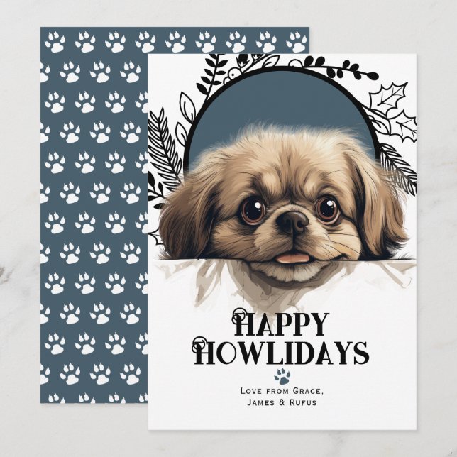 Cartão De Festividades Feliz Howlidays, Pekinese (Frente/Verso)