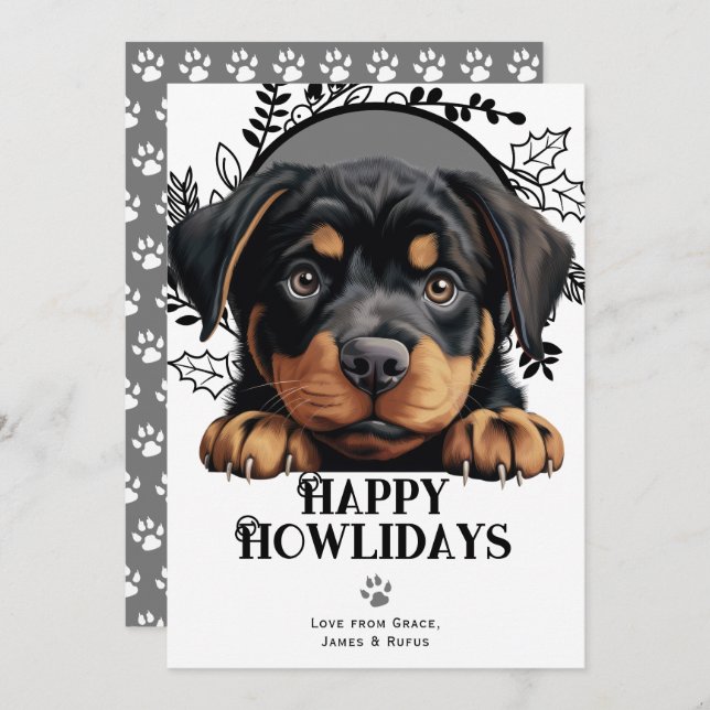 Cartão De Festividades Feliz Howlidays Rottweiler Natal (Frente/Verso)