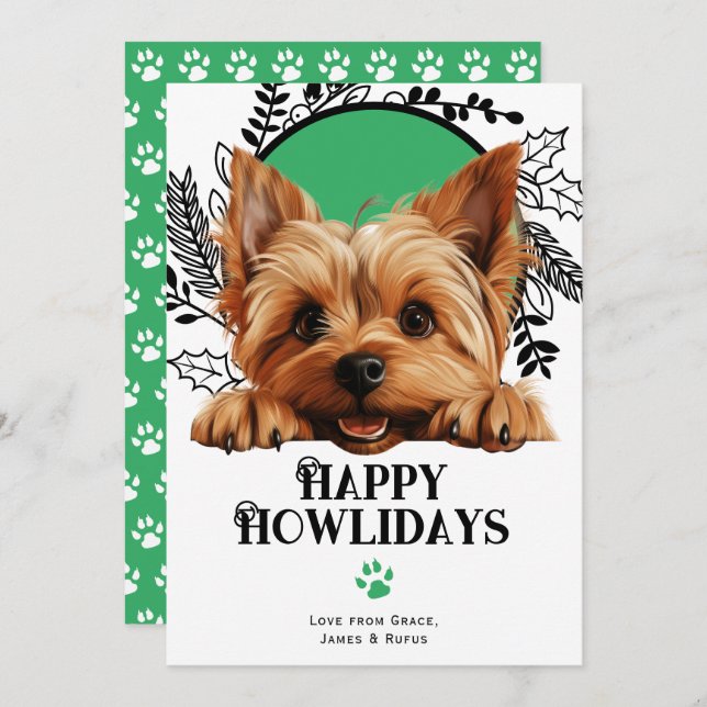 Cartão De Festividades Feliz Howlidays Silky Terrier Dog Natal (Frente/Verso)