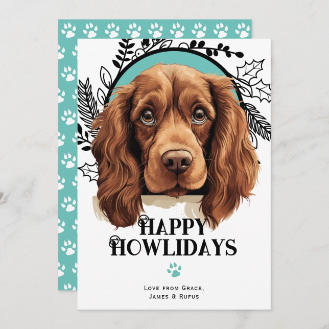 Cartão De Festividades Feliz Howlidays Sussex Spaniel Natal (Frente/Verso)