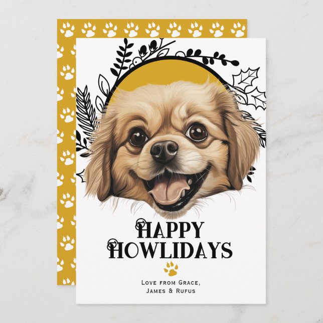 Cartão De Festividades Feliz Howlidays Tibetano Spaniel Dog Natal (Frente/Verso)