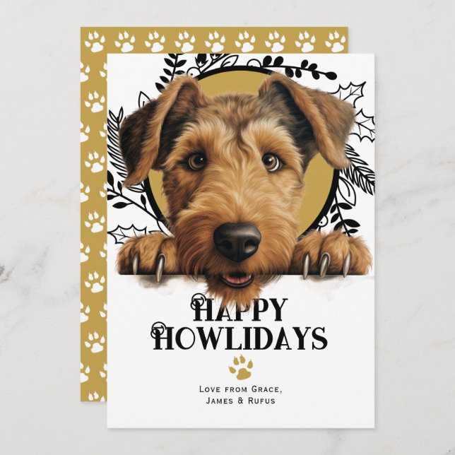 Cartão De Festividades Feliz Howlidays Welsh Terrier Dog Natal (Frente/Verso)