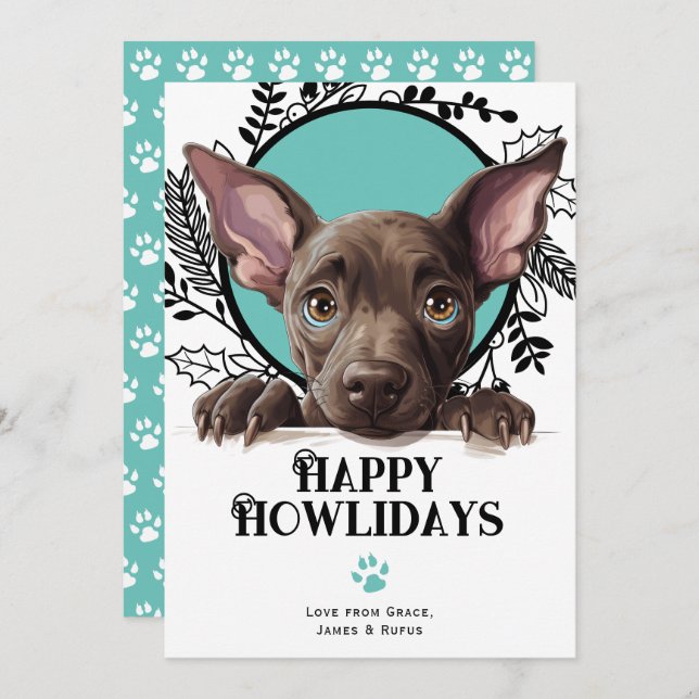 Cartão De Festividades Feliz Howlidays Xoloitzcuintli (Frente/Verso)
