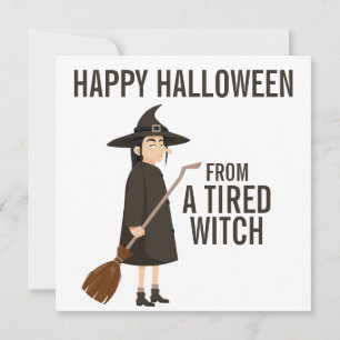 Cartão De Festividades Feliz Humor de Halloween Bruxa Preta e Branca