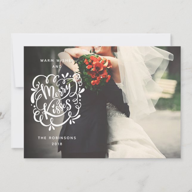 Cartão De Festividades Feliz Kisses Typografia Cheio de Natal Foto Lidera (Frente)