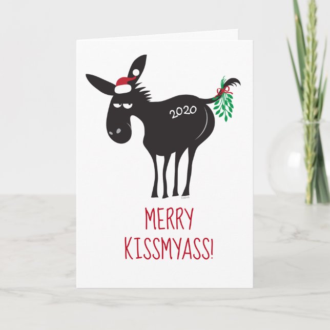 Cartão De Festividades Feliz KissMyAss 2020! Donkey com Mistletoe Holida (Frente)